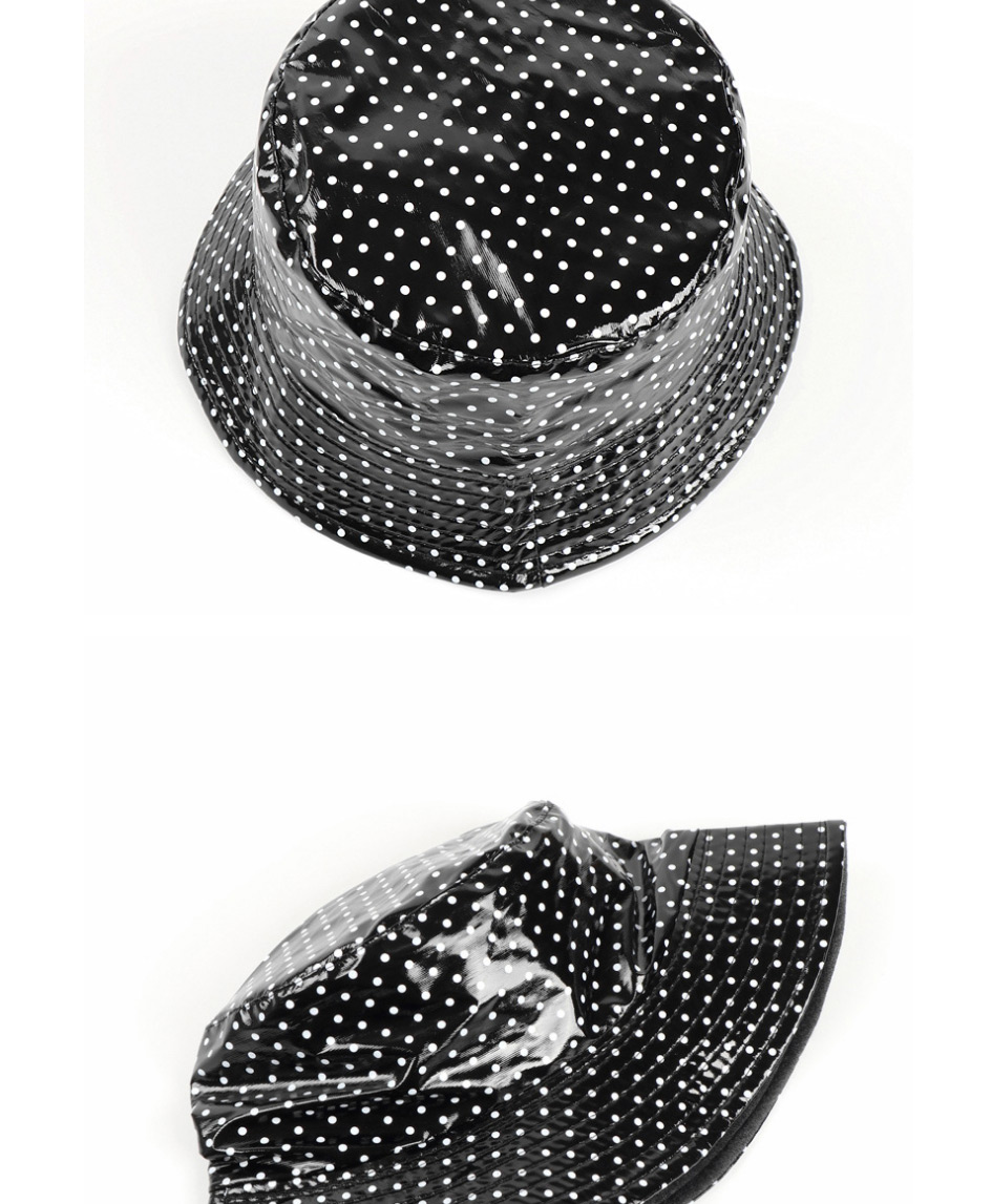 Fashion White Polka Dot Print Double-sided Pu Leather Fisherman Hat,Beanies&Others