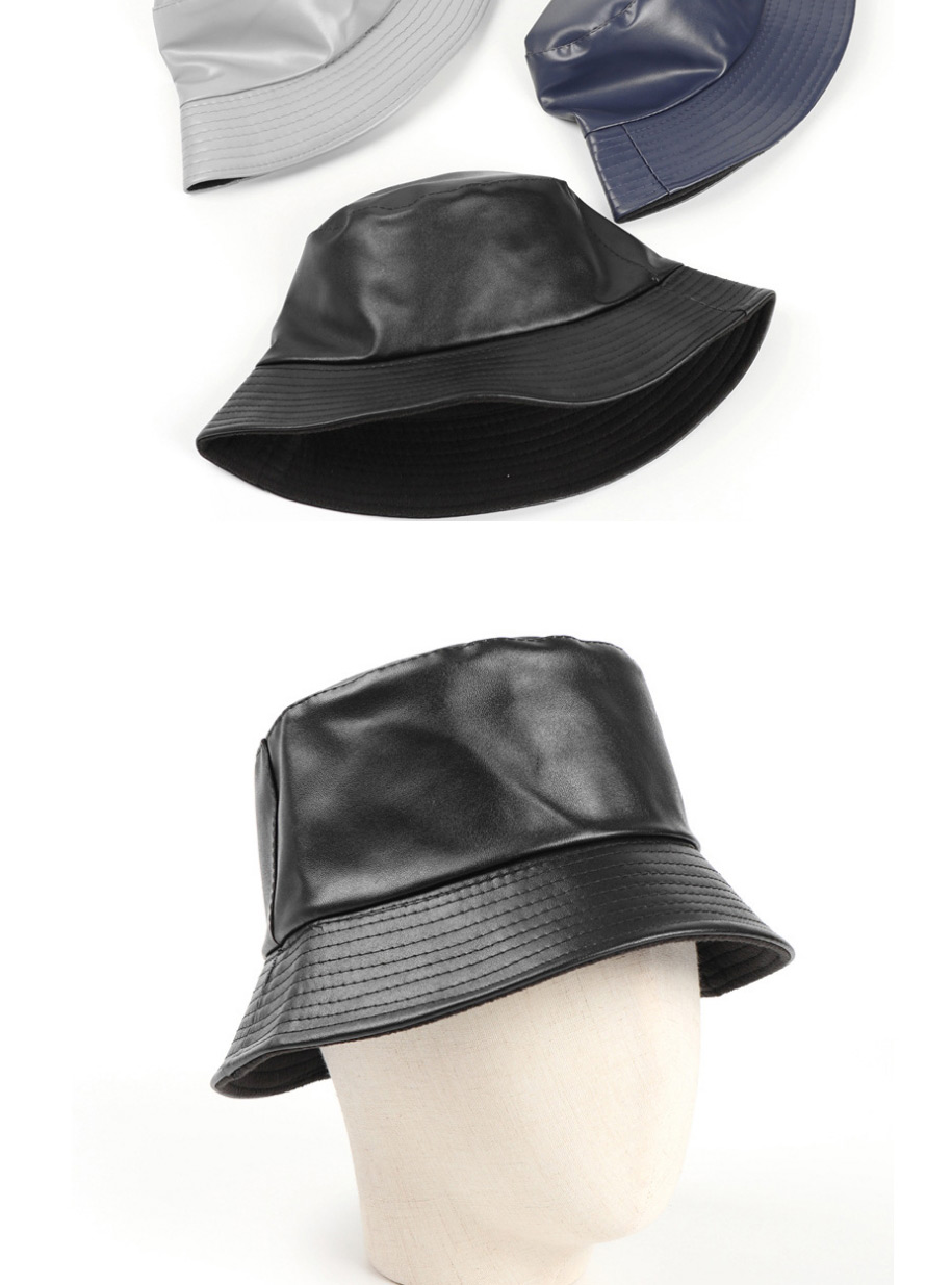 Fashion Navy Pu Leather Light Board Double-sided Fisherman Hat,Beanies&Others