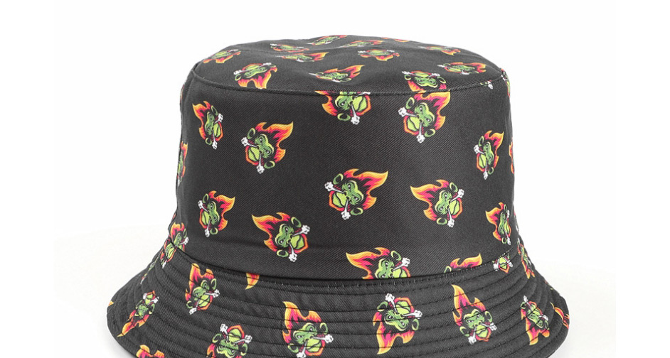 Fashion Black Halloween Funny Flame King Print Double-sided Fisherman Hat,Beanies&Others
