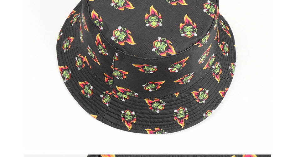 Fashion Black Halloween Funny Flame King Print Double-sided Fisherman Hat,Beanies&Others