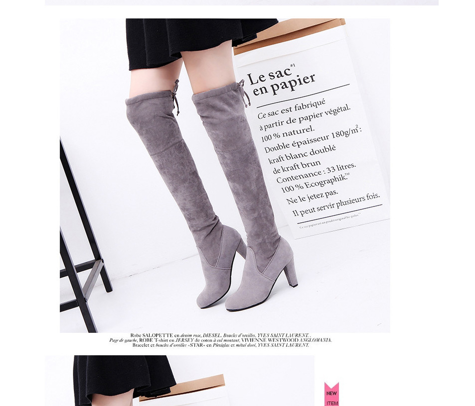 Fashion Brown Suede Pointed Toe Over The Knee High Chunky Heel Boots,Slippers