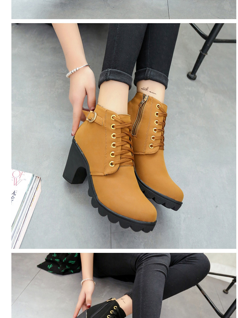 Fashion Brown High-heel Platform Thick-heel Platform Lace-up Martin Boots,Slippers