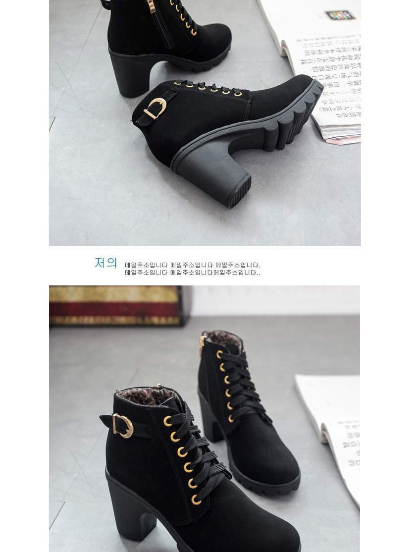 Fashion Brown High-heel Platform Thick-heel Platform Lace-up Martin Boots,Slippers