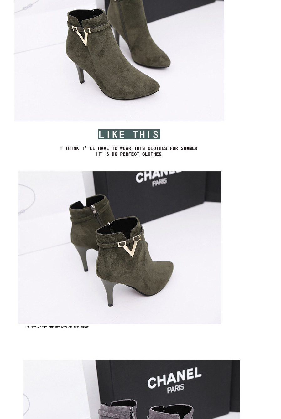 Fashion Dark Green Matte Pointed Stiletto Side Zipper High Heel Boots,Slippers