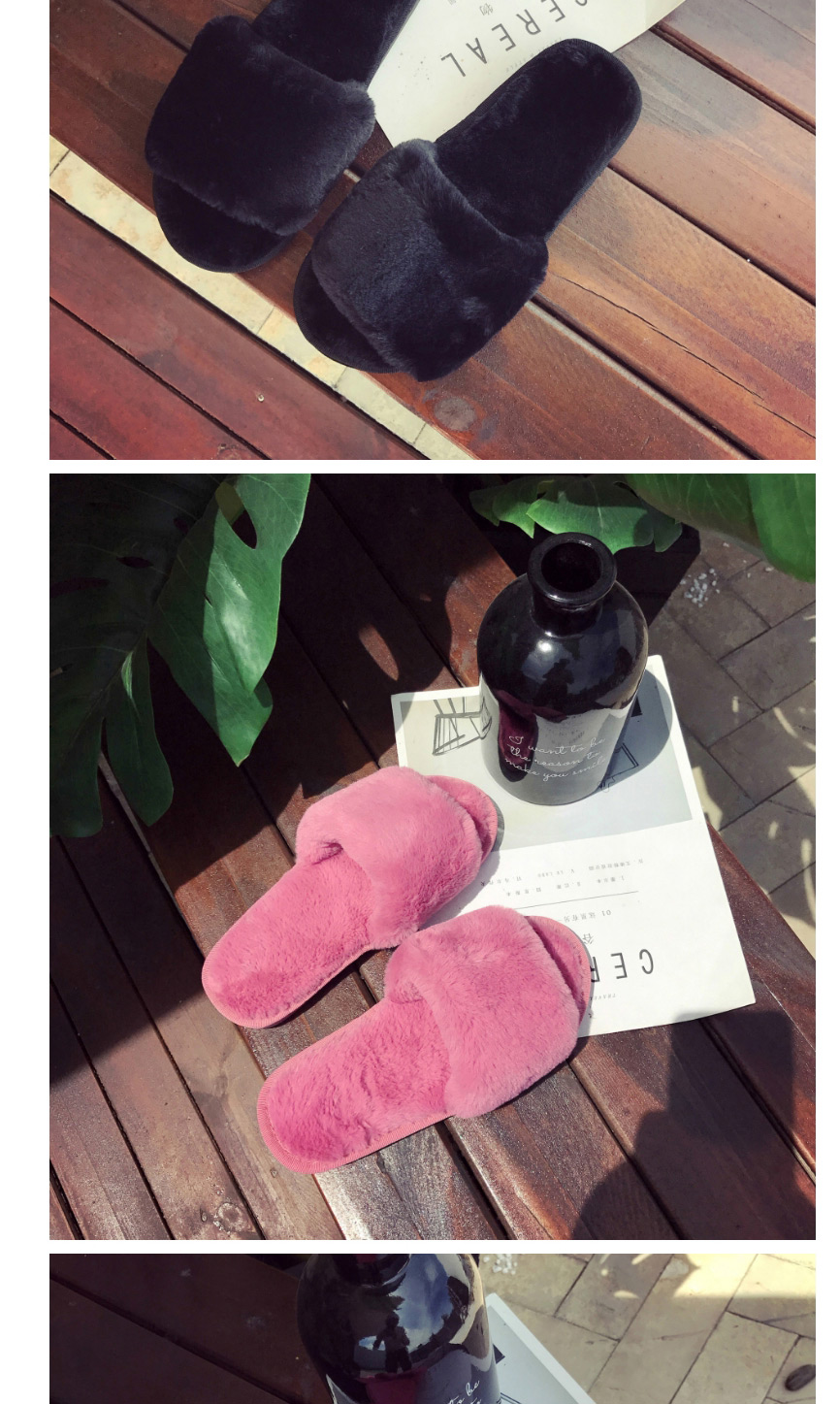 Fashion Watermelon Red One-word Plush Flat Round Slippers,Slippers