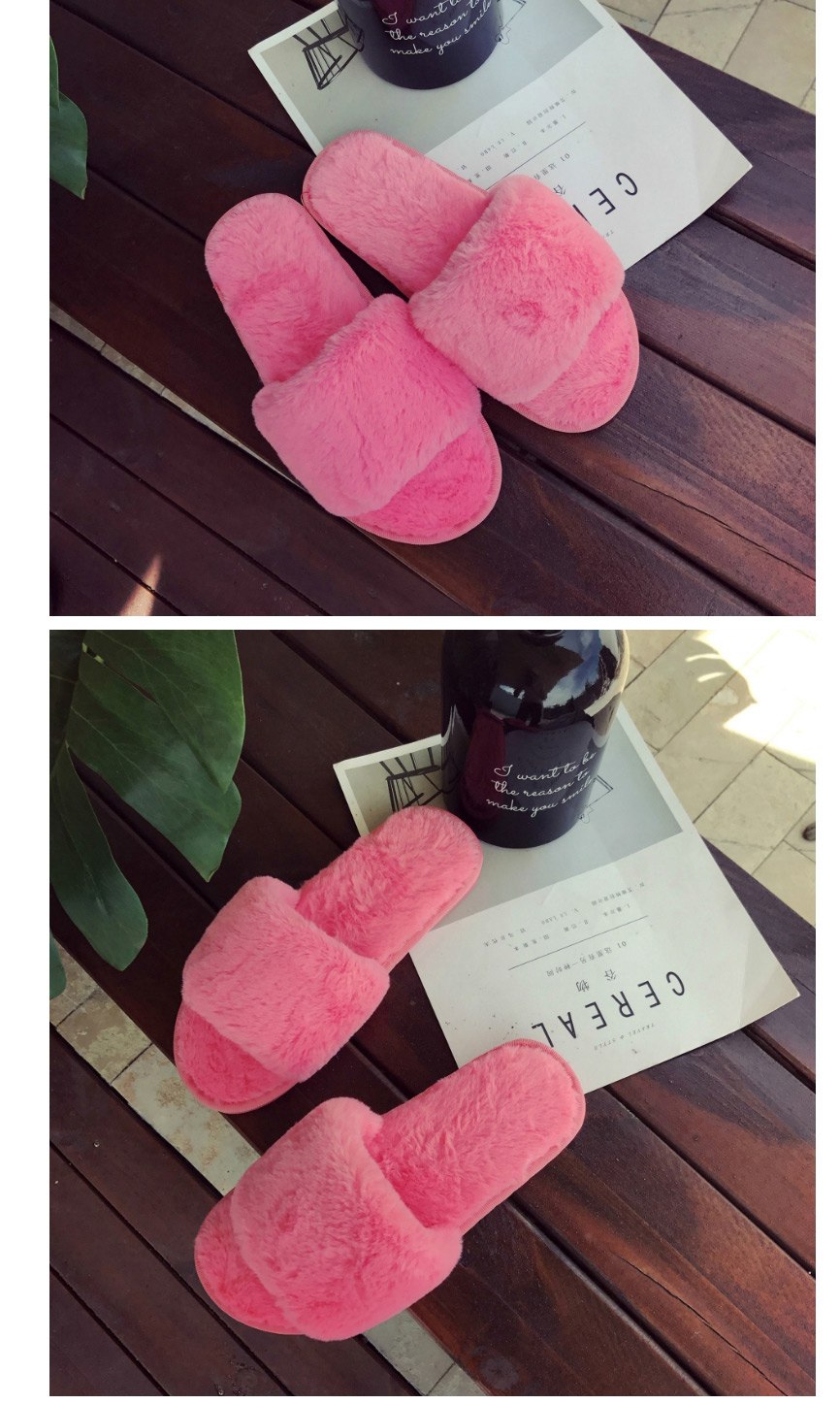 Fashion Watermelon Red One-word Plush Flat Round Slippers,Slippers