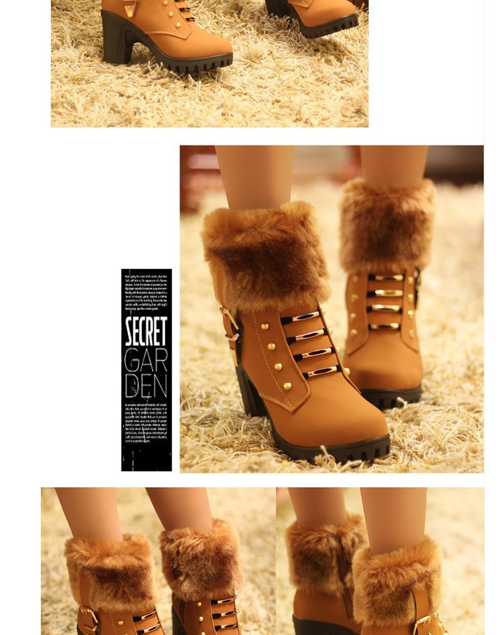 Fashion Brown Chunky Heel Waterproof Taizhong Tube Non-slip Metal Martin Boots,Slippers