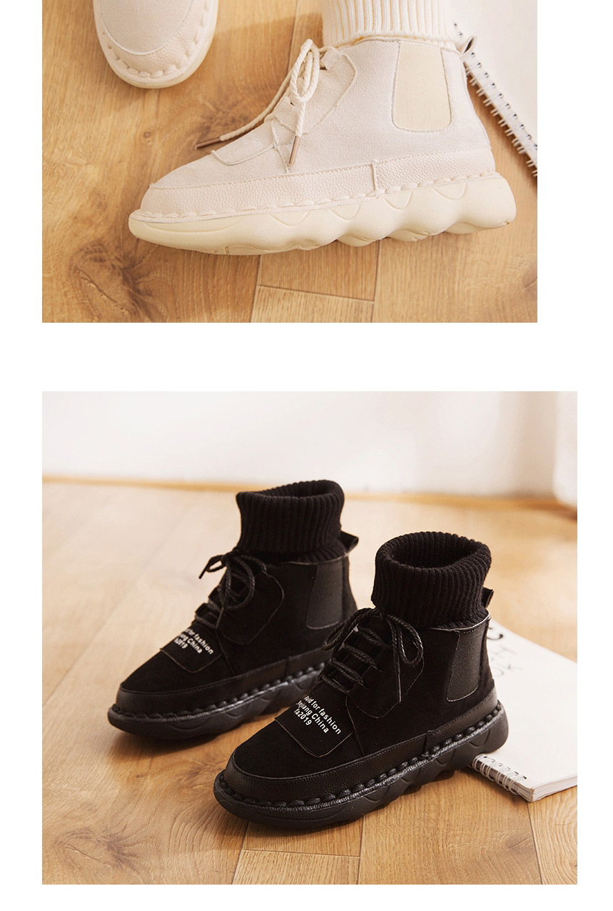 Fashion Black Round Toe Flat Low Non-slip Round Toe Woolen Martin Boots,Slippers
