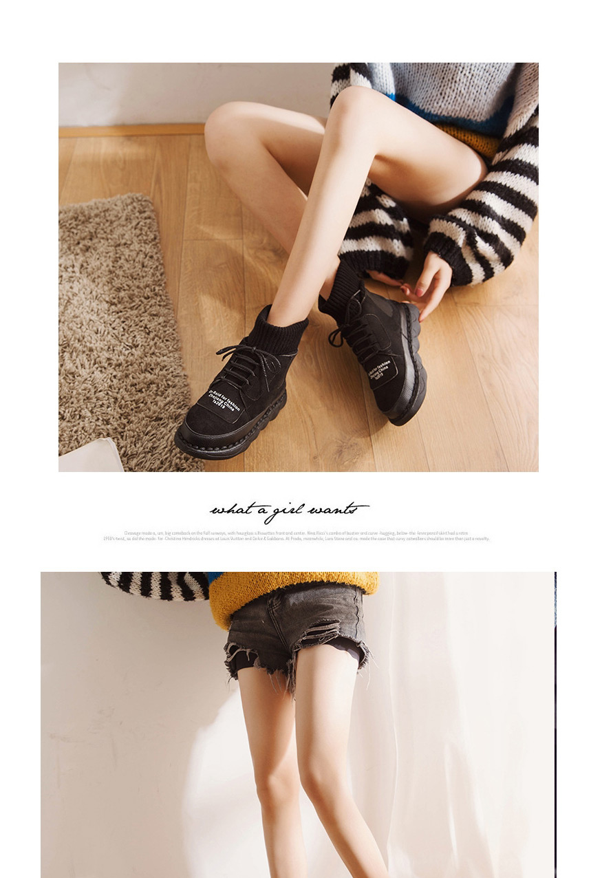 Fashion Black Round Toe Flat Low Non-slip Round Toe Woolen Martin Boots,Slippers