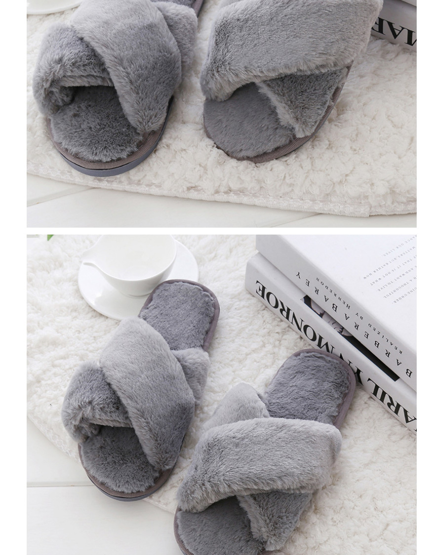 Fashion Black Cross Imitation Rabbit Fur Flat Non-slip Slippers,Slippers
