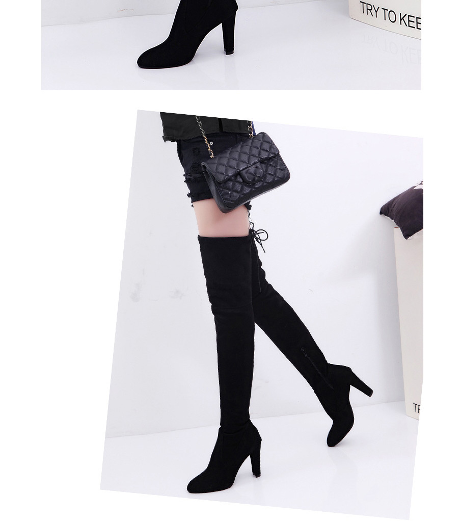 Fashion Black Over The Knee Lace-up Side Zip Pointed Toe Boots,Slippers