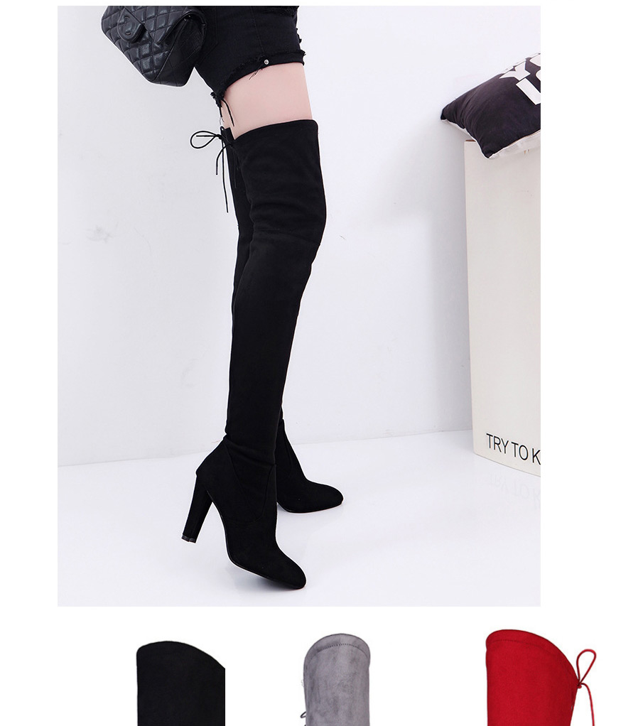 Fashion Gray Over The Knee Lace-up Side Zipper Pointed Toe Boots,Slippers
