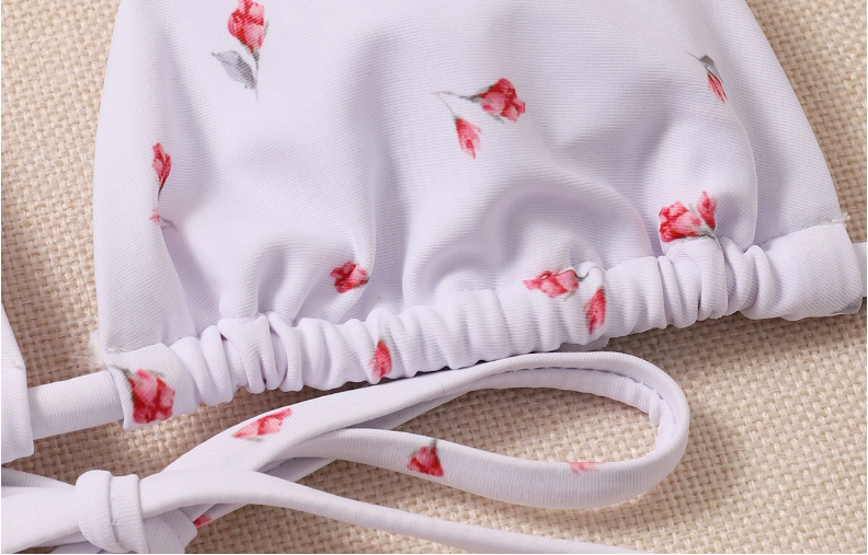 Fashion White Three-piece Swimsuit With Printed Straps,Bikini Sets