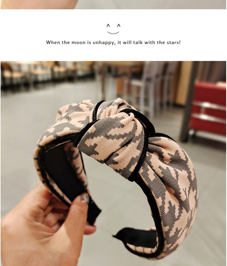 Fashion Brown Fabric Houndstooth Knotted Wide-brimmed Headband,Head Band