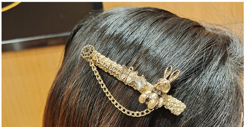 Fashion Bunny Chain Diamond Small Animal Alloy Hairpin,Hairpins