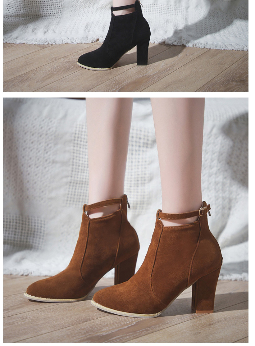 Fashion Brown Pointed Suede High Heel Zip Martin Boots,Slippers