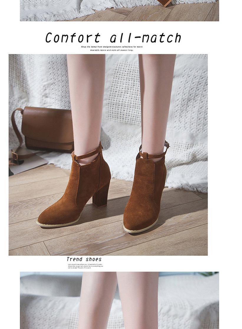 Fashion Beige Pointed Suede High Heel Zip Martin Boots,Slippers