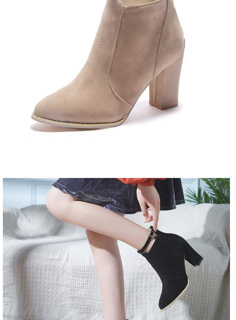 Fashion Black Pointed Suede High Heel Zip Martin Boots,Slippers