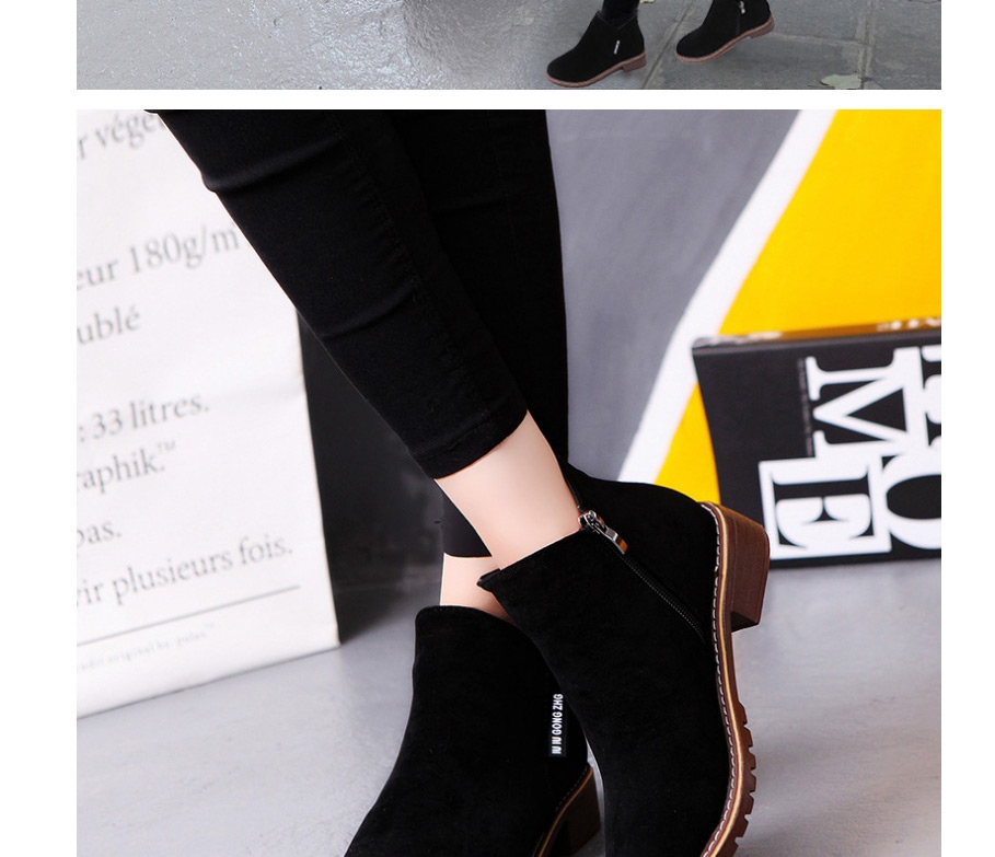 Fashion Brown Frosted Low Heel Non-slip Side Zip Short Boots,Slippers