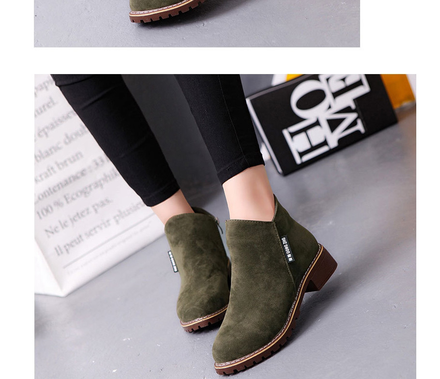 Fashion Brown Frosted Low Heel Non-slip Side Zip Short Boots,Slippers