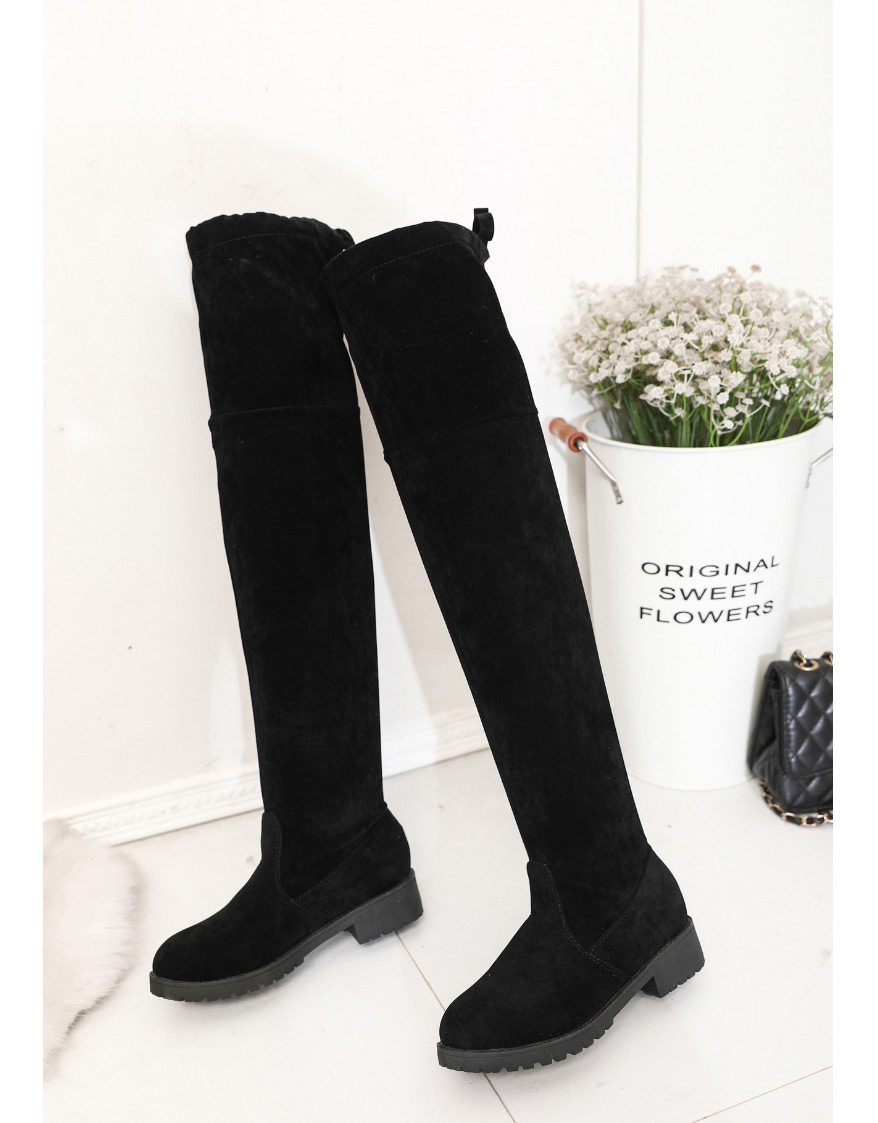 Fashion Black Over The Knee Low Heel Lace Up Boots,Slippers