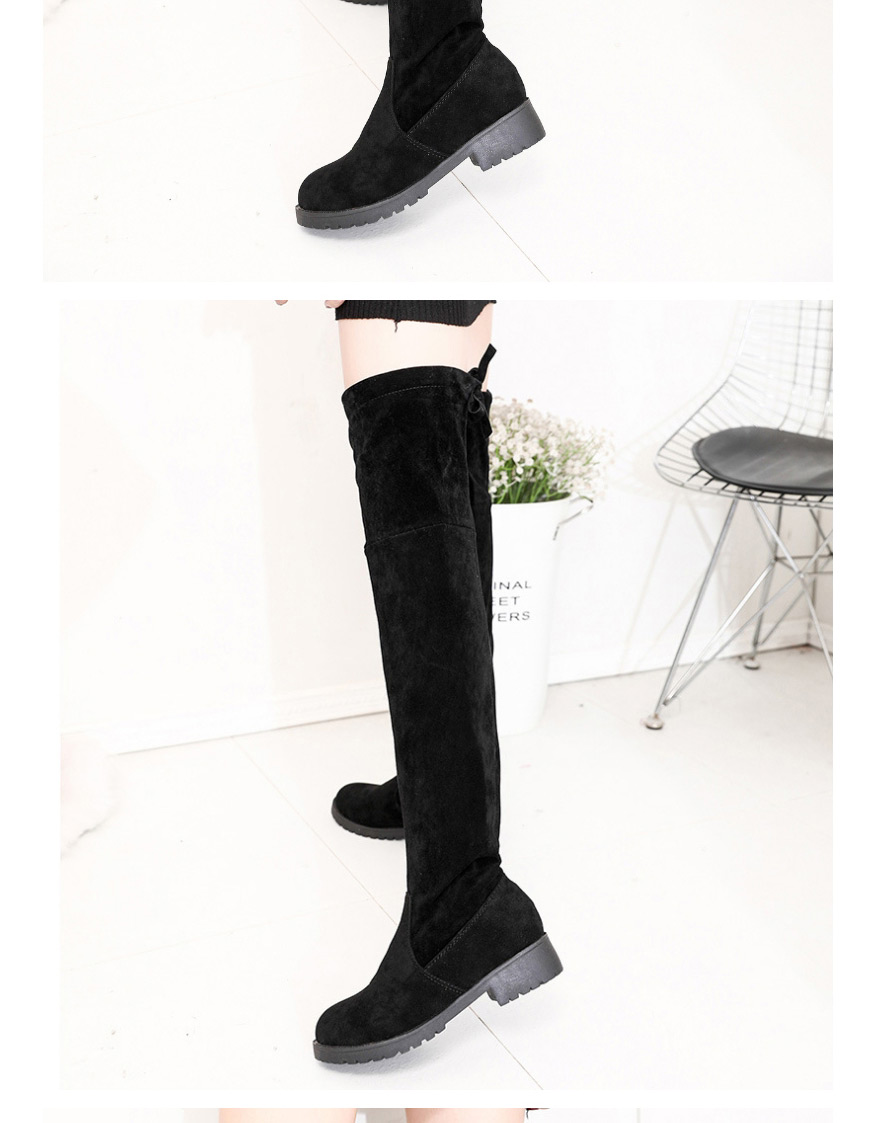 Fashion Black Over The Knee Low Heel Lace Up Boots,Slippers