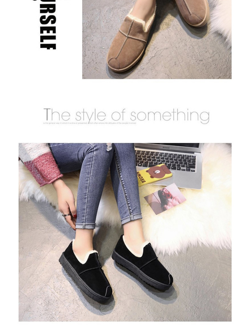 Fashion Khaki Furry And Fleece Platform Round Toe Snow Boots,Slippers