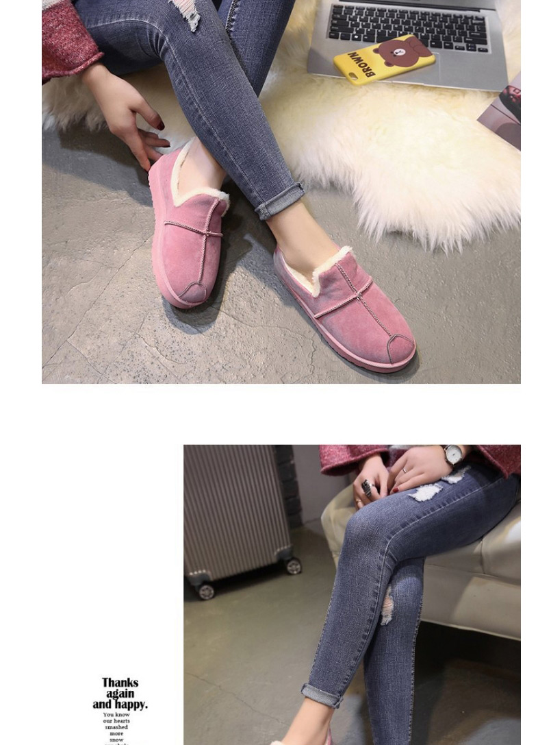 Fashion Khaki Furry And Fleece Platform Round Toe Snow Boots,Slippers