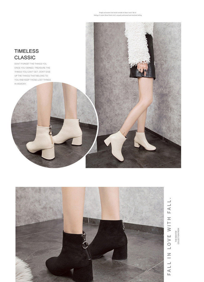 Fashion White Chunky High Heel Square Toe Anti-skid Rear Zipper Martin Boots,Slippers