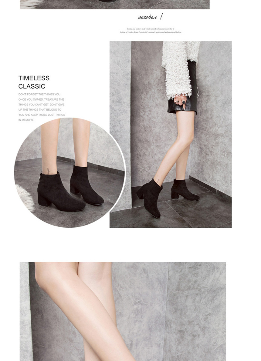 Fashion Black Chunky High Heel Square Toe Anti-skid Rear Zipper Martin Boots,Slippers
