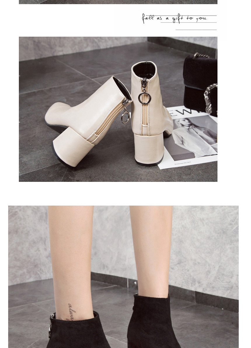 Fashion White Chunky High Heel Square Toe Anti-skid Rear Zipper Martin Boots,Slippers