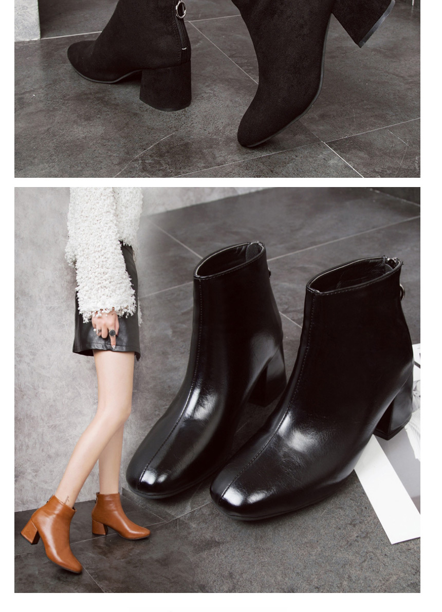 Fashion Black Chunky High Heel Square Toe Anti-skid Rear Zipper Martin Boots,Slippers