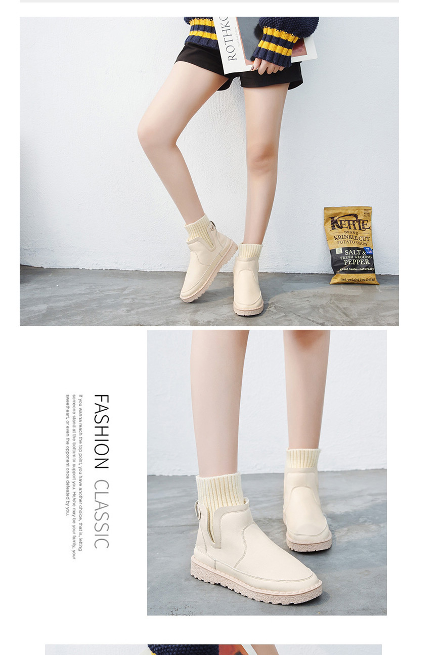 Fashion Beige Martin Boots With Round Toe Flat-bottom Non-slip Middle Tube Wool Yarn Mouth,Slippers