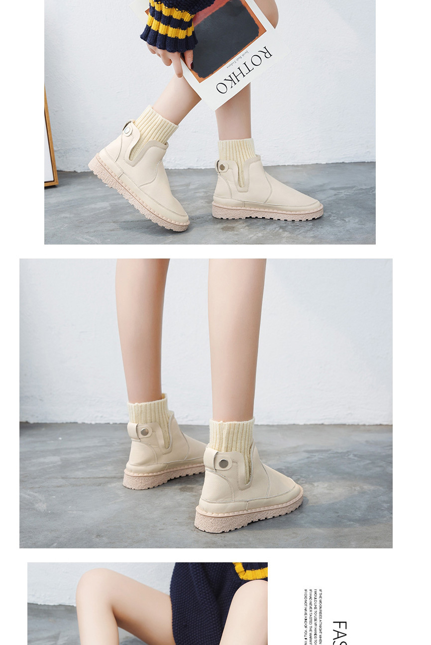 Fashion Black Round Toe Flat-bottom Non-slip Mid-tube Woolen Martin Boots,Slippers