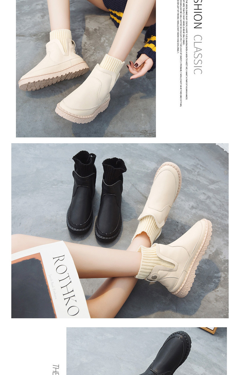 Fashion Beige Martin Boots With Round Toe Flat-bottom Non-slip Middle Tube Wool Yarn Mouth,Slippers