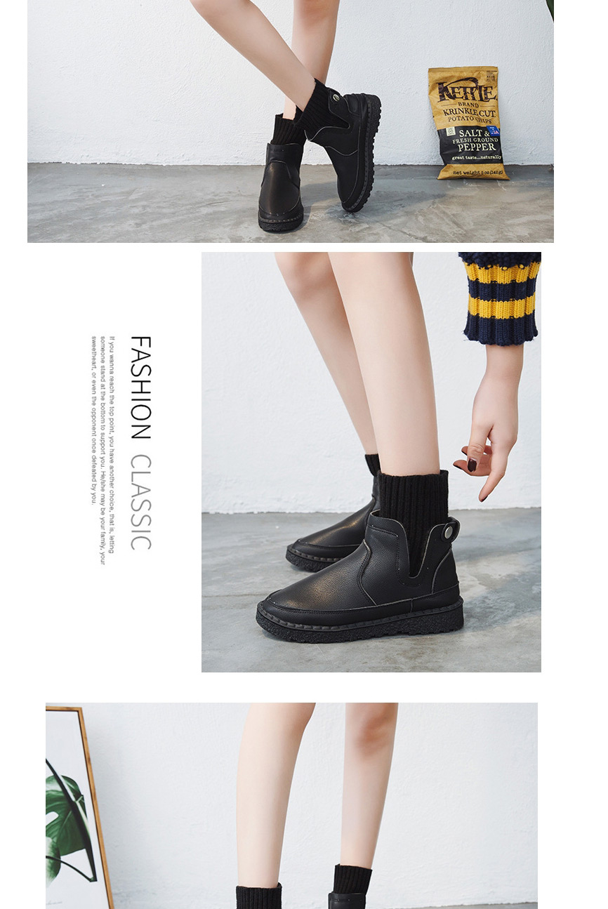 Fashion Black Round Toe Flat-bottom Non-slip Mid-tube Woolen Martin Boots,Slippers