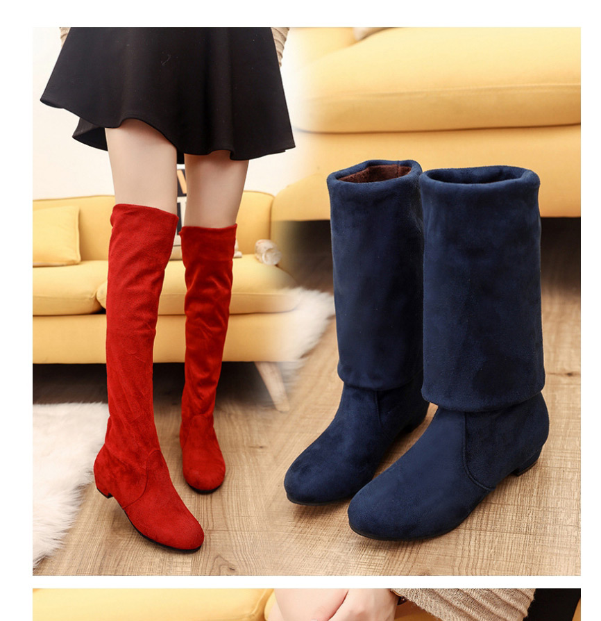 Fashion Blue Round-toed Suede Non-slip Over The Knee Boots,Slippers