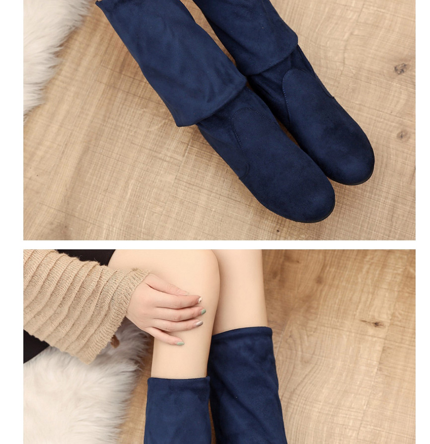 Fashion Gray Round-toed Suede Non-slip Over The Knee Boots,Slippers