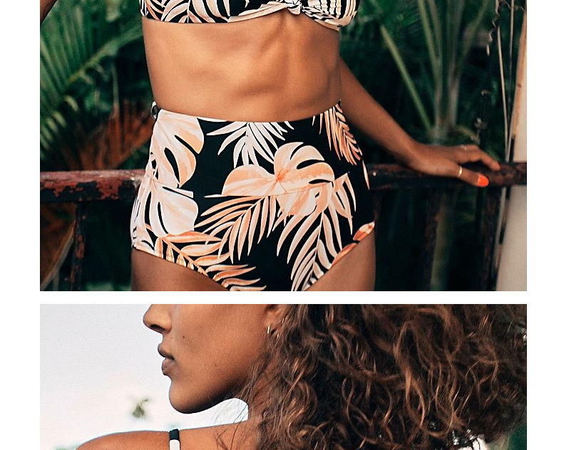 Fashion Printing High Waist Leaf Print Split Swimsuit,Bikini Sets