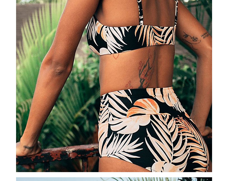 Fashion Printing High Waist Leaf Print Split Swimsuit,Bikini Sets