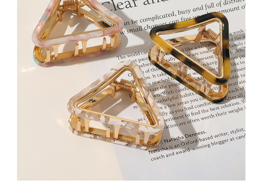 Fashion Rice Tortoiseshell Acetate Alloy Triangle Hollow Resin Geometry Gripper,Hair Claws