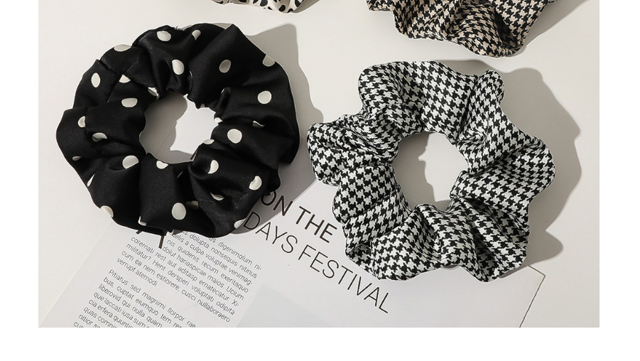 Fashion Beige Black Leopard Satin Houndstooth Fabric Printed Large Intestine Circle Hair Cord,Hair Ring