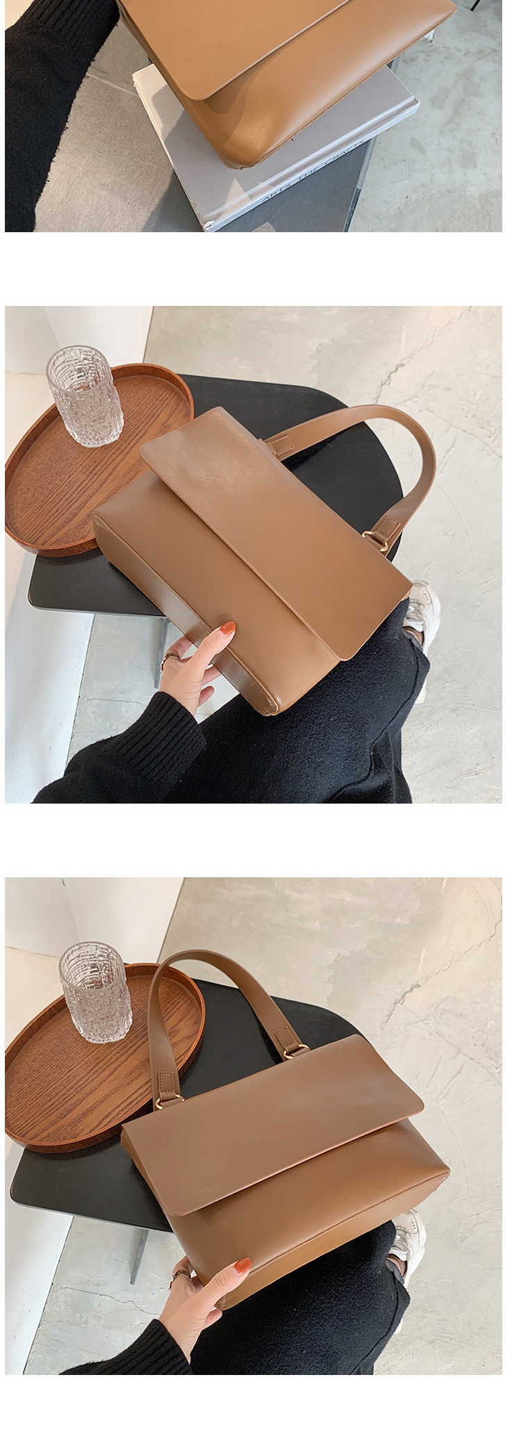 Fashion Khaki Flap Solid Color Soft Leather One-shoulder Armpit Bag,Messenger bags