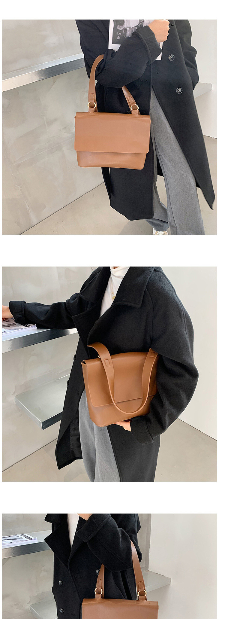 Fashion Khaki Flap Solid Color Soft Leather One-shoulder Armpit Bag,Messenger bags