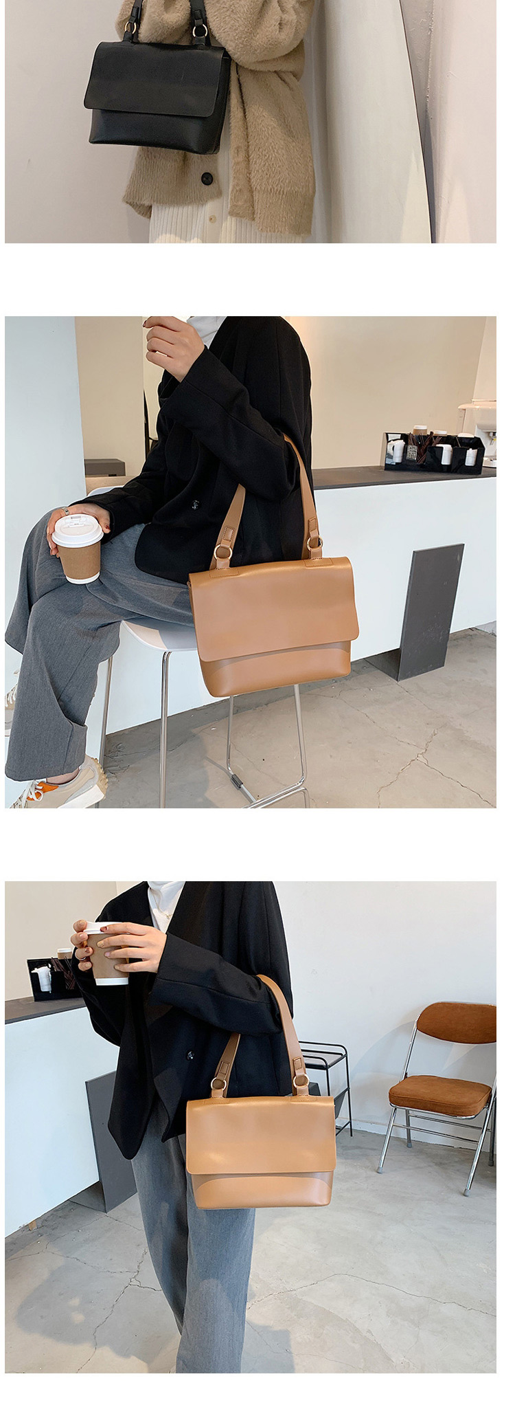 Fashion Beige Flap Solid Color Soft Leather One-shoulder Armpit Bag,Messenger bags