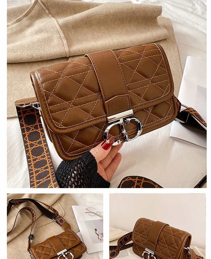 Fashion Brown Metal Letters Flap Rhombic Shoulder Crossbody Bag,Shoulder bags