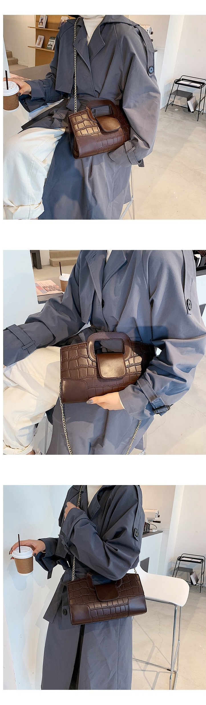 Fashion Brown Chain Crocodile Print Shoulder Crossbody Bag,Shoulder bags