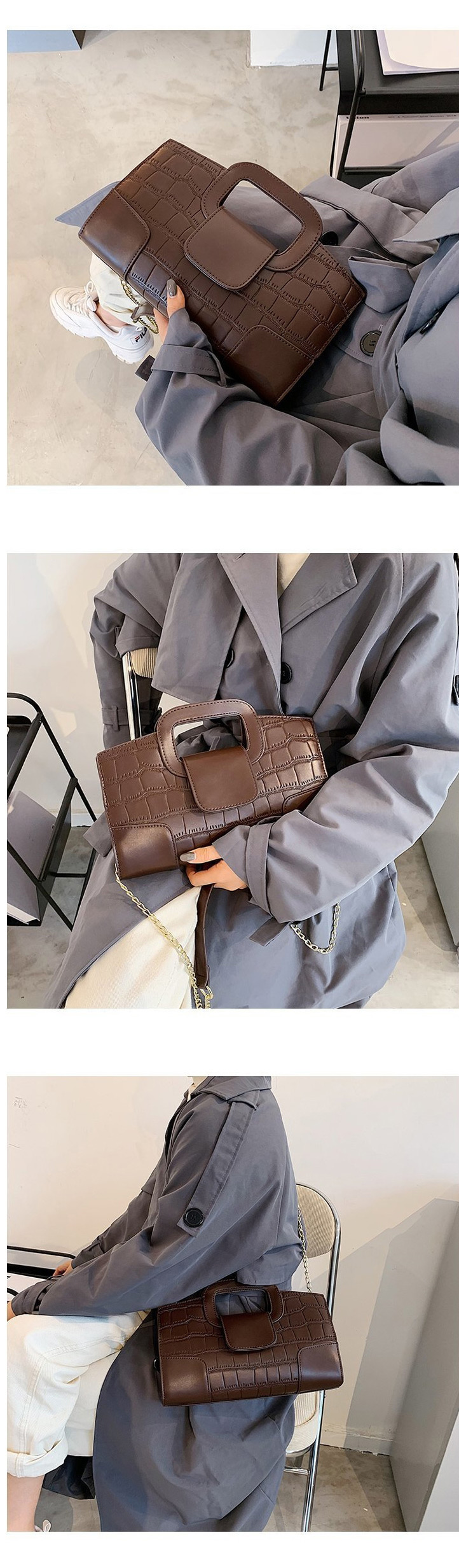 Fashion Brown Chain Crocodile Print Shoulder Crossbody Bag,Shoulder bags