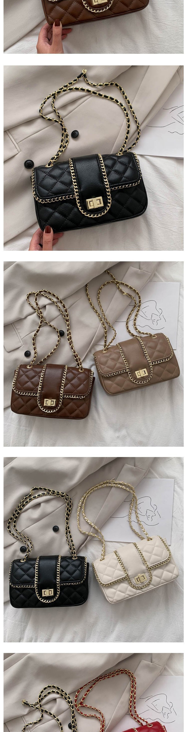 Fashion Dark Brown Chain Rhombus Lock Shoulder Messenger Bag,Shoulder bags