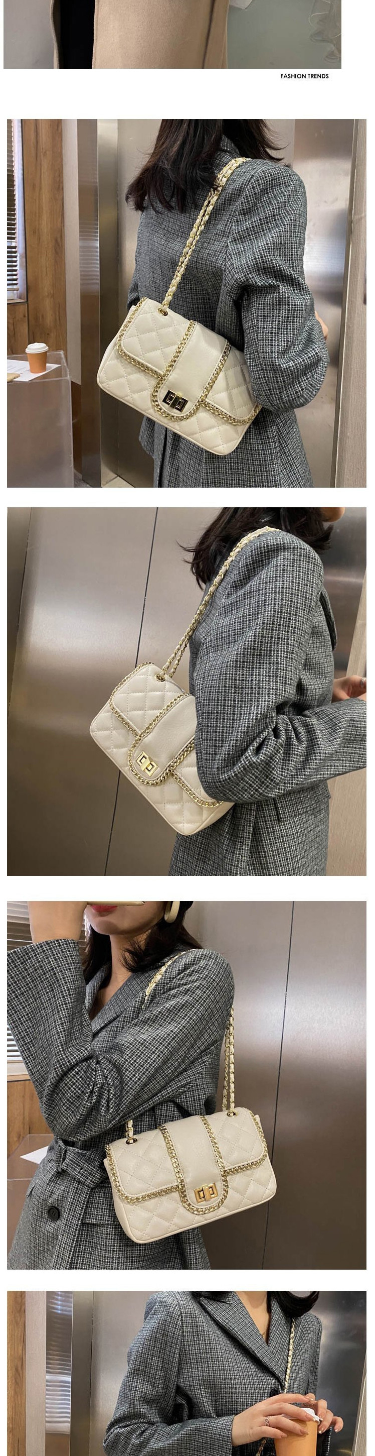 Fashion Khaki Chain Rhombus Lock Shoulder Messenger Bag,Shoulder bags